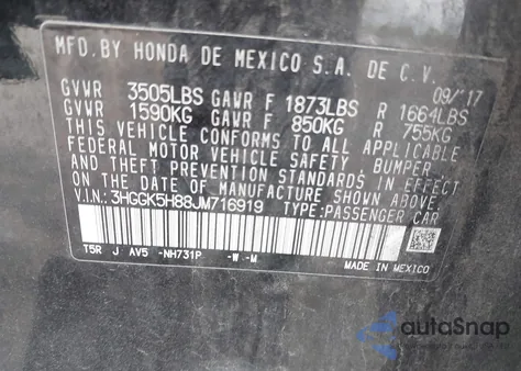 2018 Honda Fit Ex из США, поврежденный, VIN 3HGGK5H88JM716919